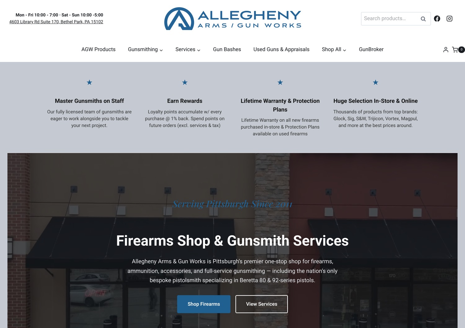 A live Coriolis FFL ecommerce site. Allegheny Arms. Opens in a new tab.