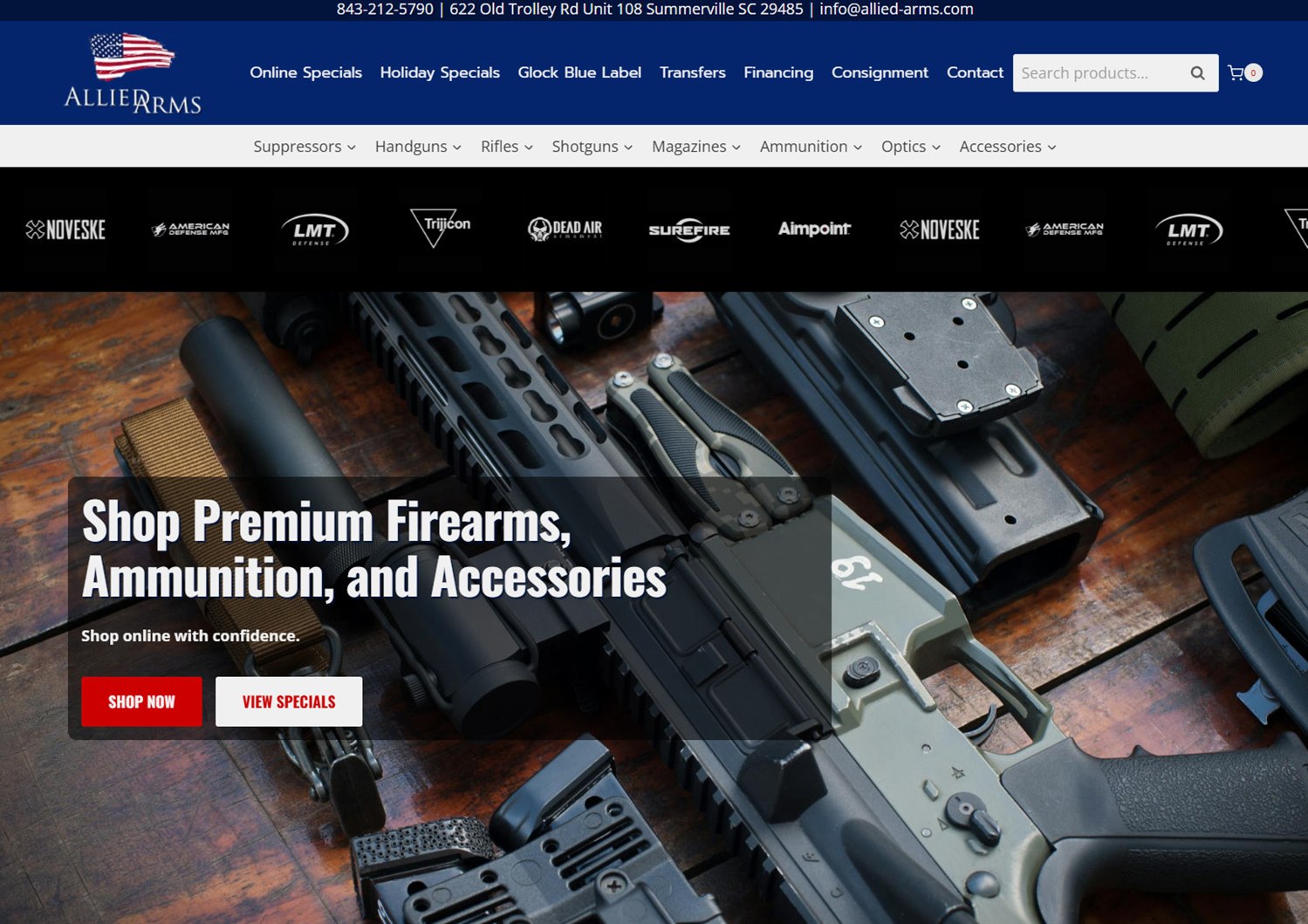 A live Coriolis FFL ecommerce site. Allied Arms. Opens in a new tab.