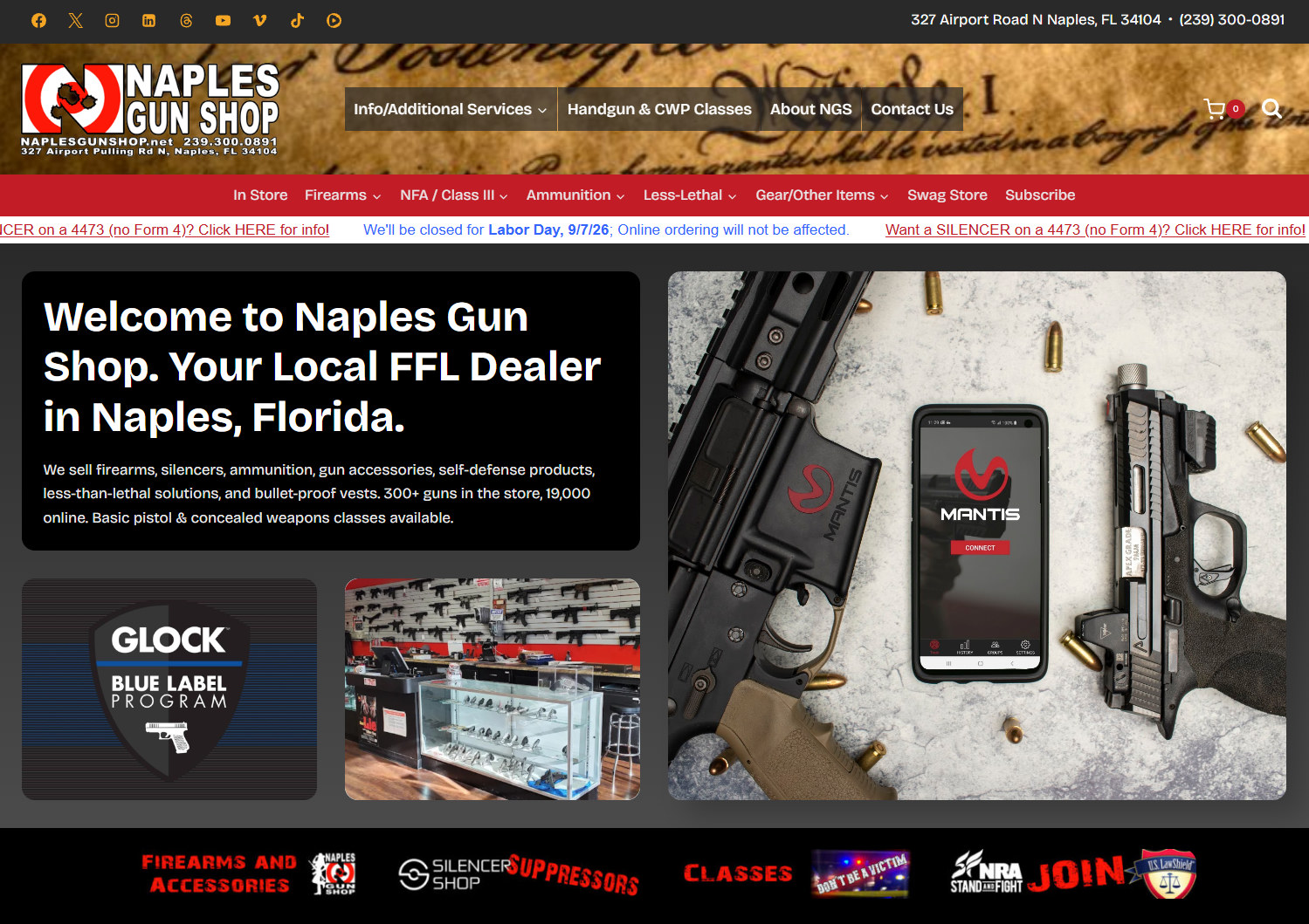 A live Coriolis FFL ecommerce site. Naples Gun Shop. Opens in a new tab.